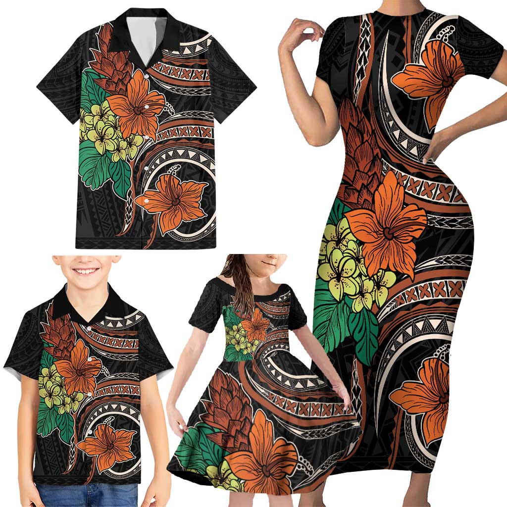 Vintage Hibiscus Pacific Floral Family Matching Short Sleeve Bodycon Dress and Hawaiian Shirt LT9 - Polynesian Pride