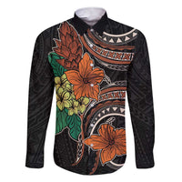 Vintage Hibiscus Pacific Floral Family Matching Short Sleeve Bodycon Dress and Hawaiian Shirt LT9 Dad's Shirt - Long Sleeve Black - Polynesian Pride