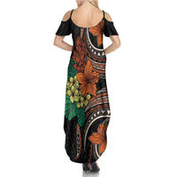 Vintage Hibiscus Pacific Floral Family Matching Summer Maxi Dress and Hawaiian Shirt