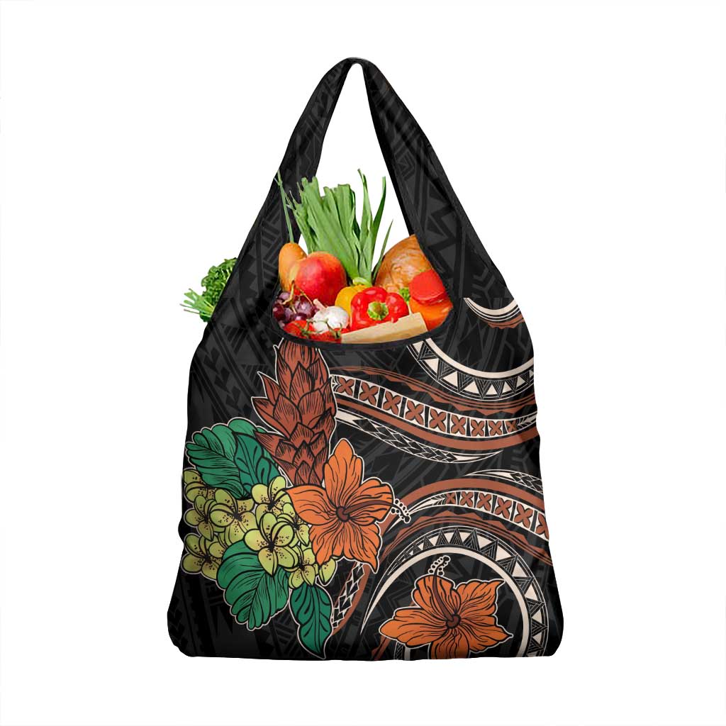 Vintage Hibiscus Pacific Floral Grocery Bag
