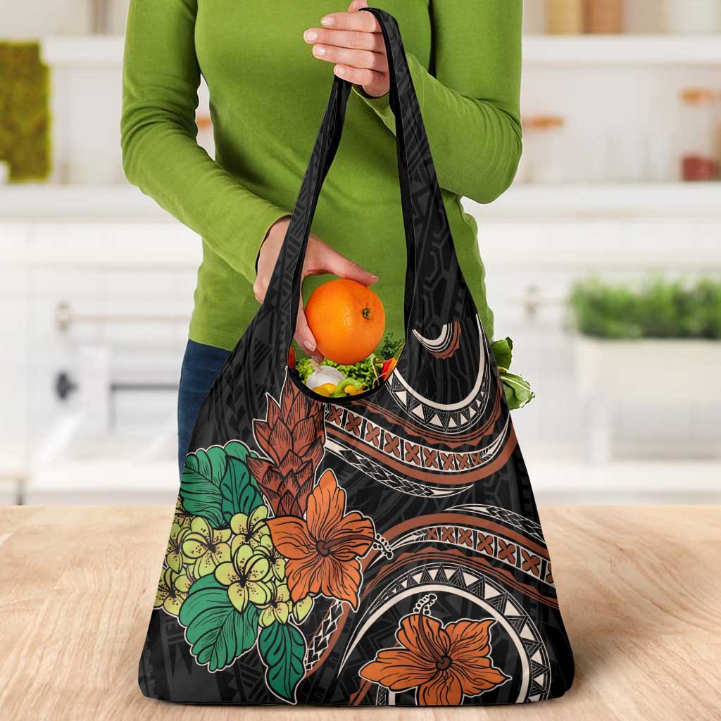 Vintage Hibiscus Pacific Floral Grocery Bag