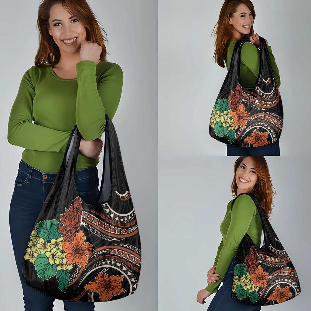 Vintage Hibiscus Pacific Floral Grocery Bag