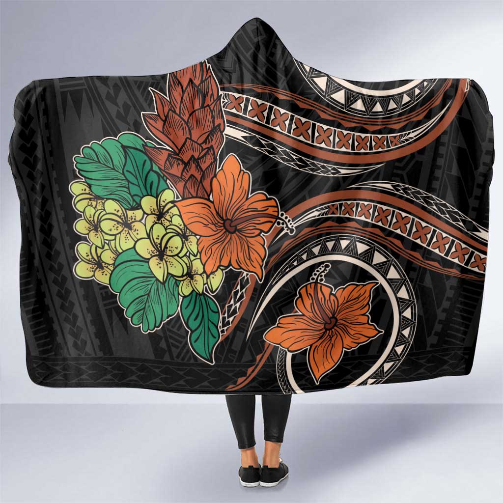 Vintage Hibiscus Pacific Floral Hooded Blanket