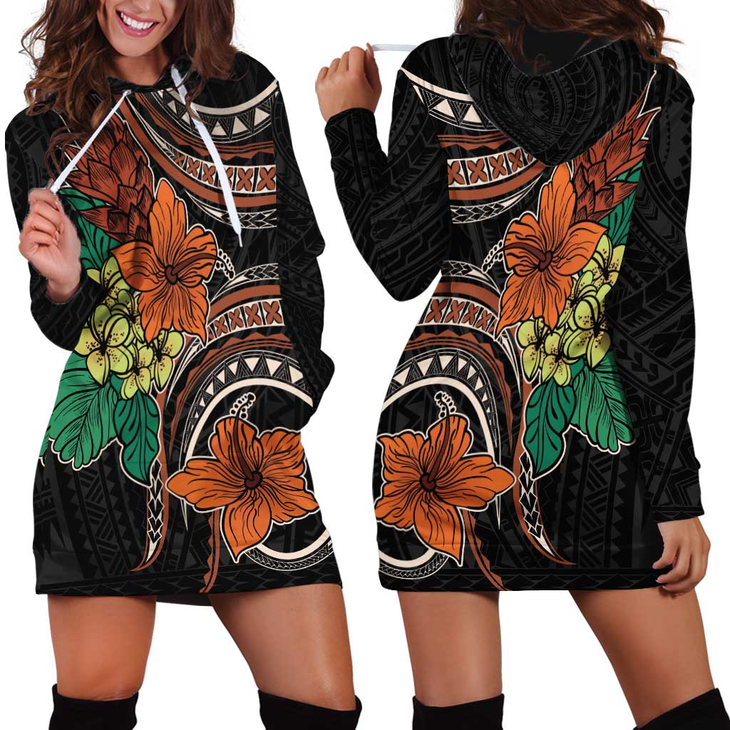 Vintage Hibiscus Pacific Floral Hoodie Dress