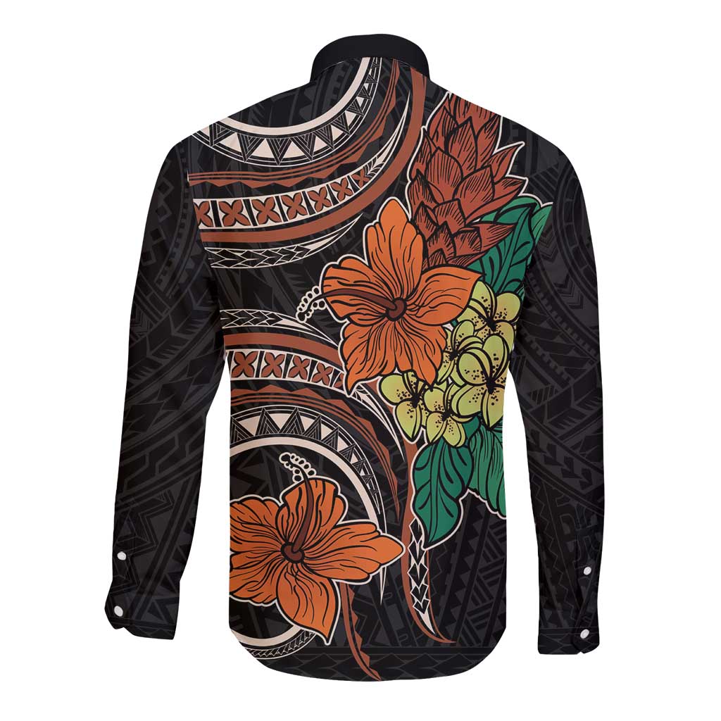 Vintage Hibiscus Pacific Floral Long Sleeve Button Shirt