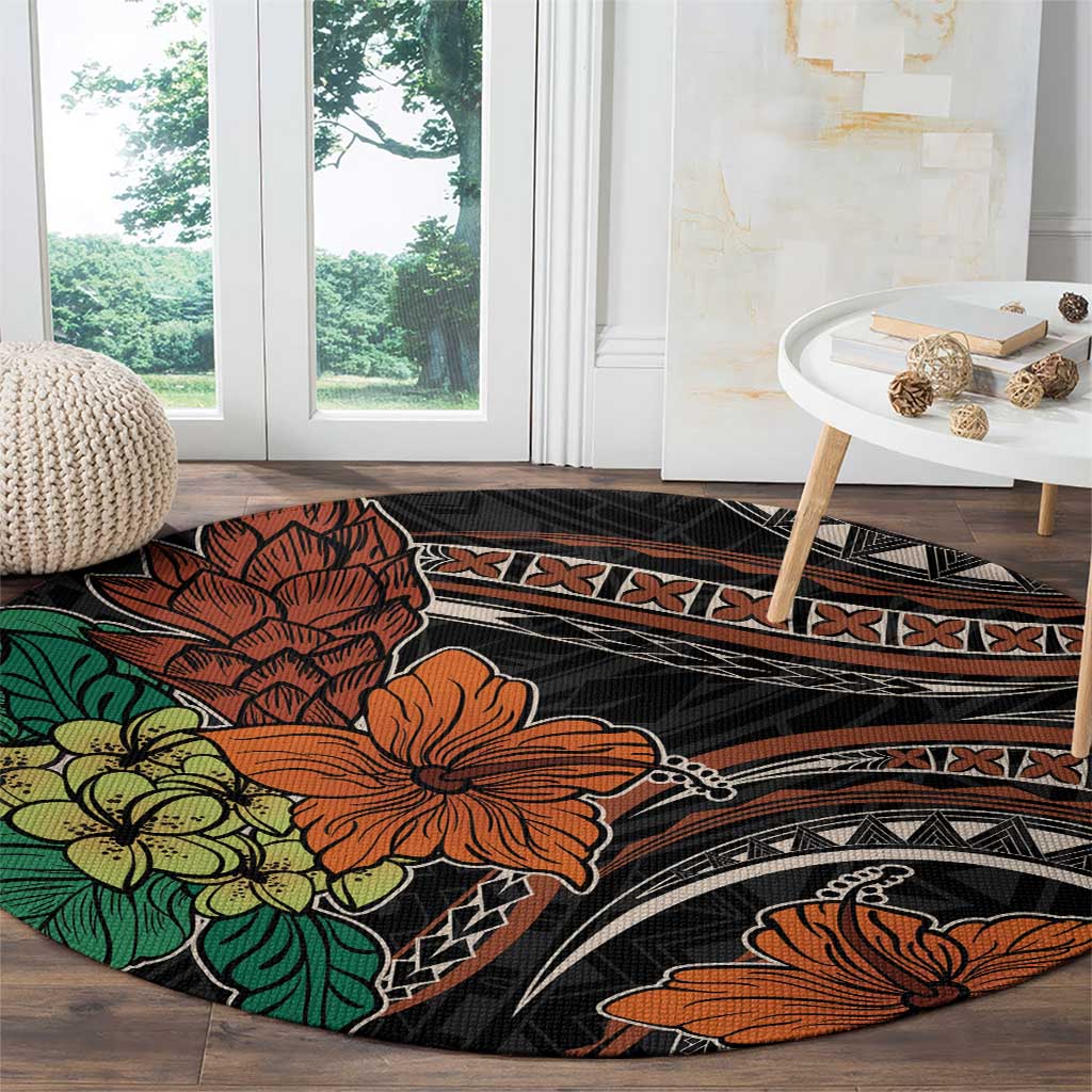 Vintage Hibiscus Pacific Floral Round Carpet