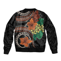 Vintage Hibiscus Pacific Floral Sleeve Zip Bomber Jacket