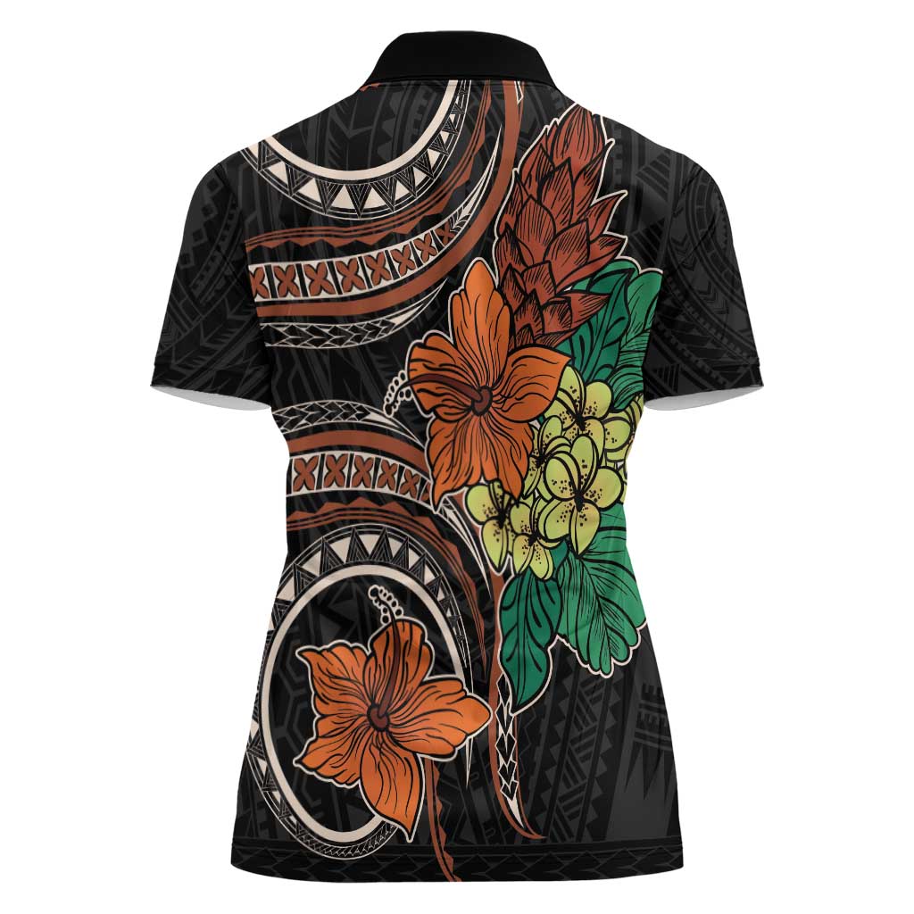Vintage Hibiscus Pacific Floral Women Polo Shirt
