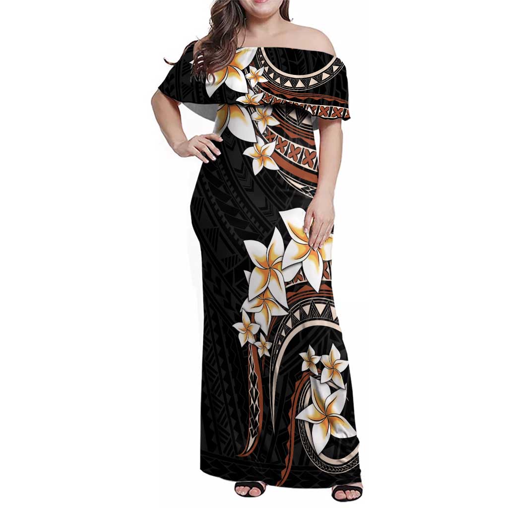 Vintage Plumeria Pacific Floral Family Matching Off Shoulder Maxi Dress and Hawaiian Shirt