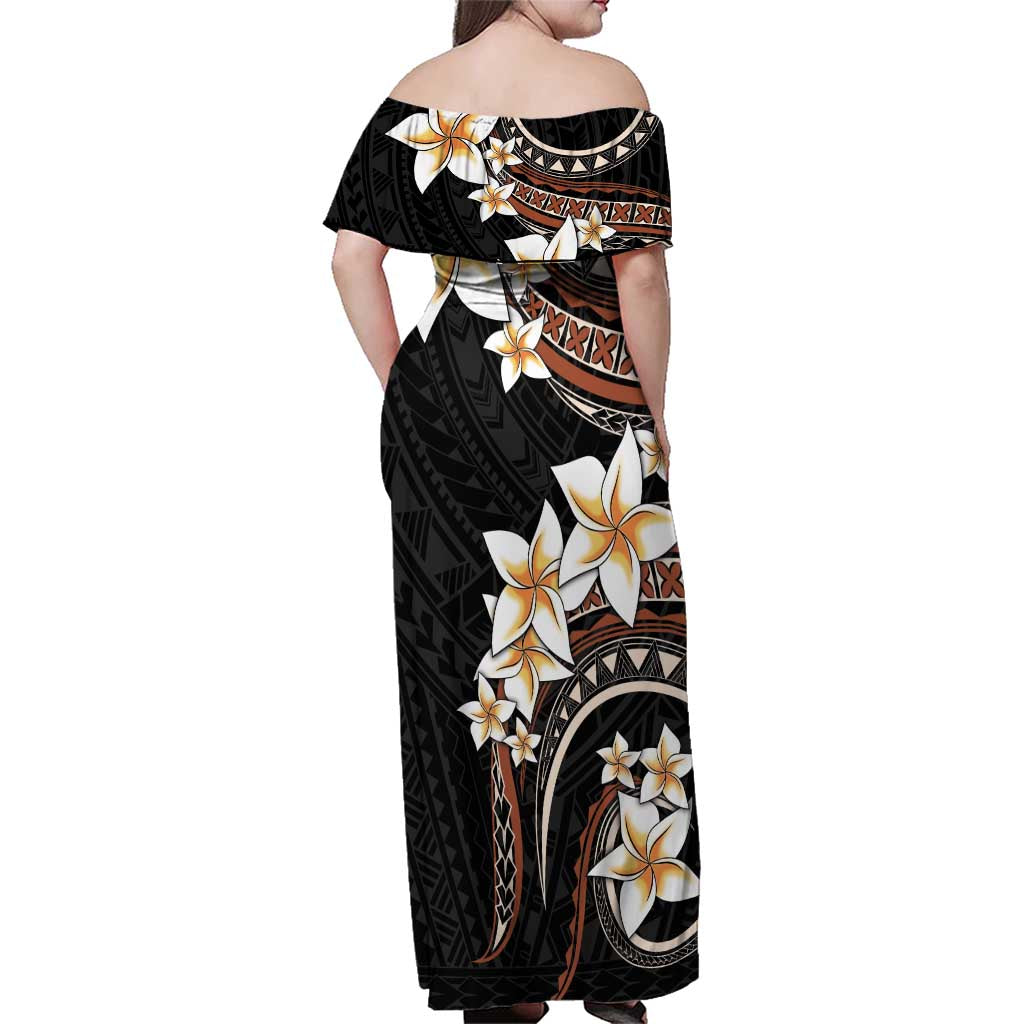 Vintage Plumeria Pacific Floral Family Matching Off Shoulder Maxi Dress and Hawaiian Shirt