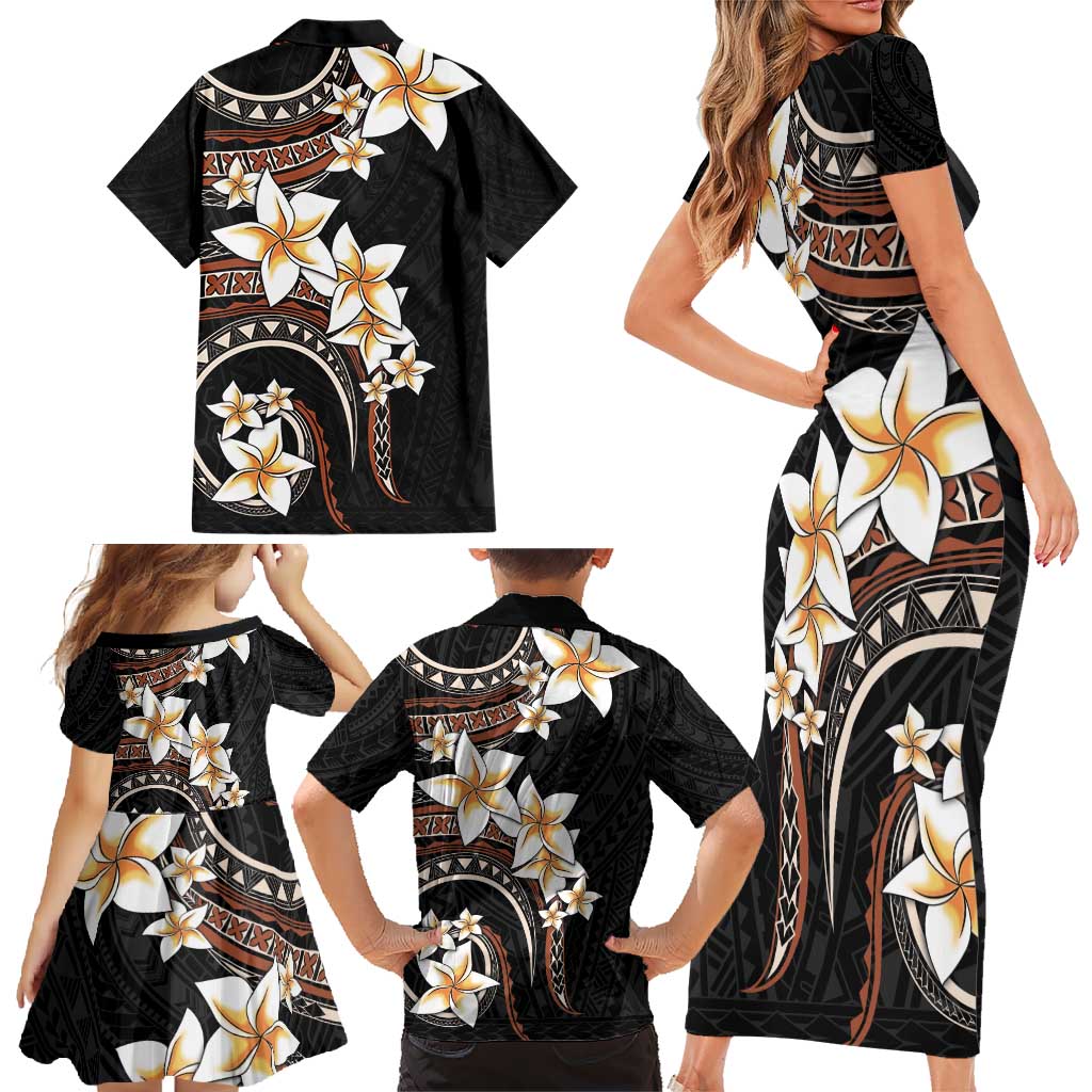 Vintage Plumeria Pacific Floral Family Matching Short Sleeve Bodycon Dress and Hawaiian Shirt LT9 - Polynesian Pride
