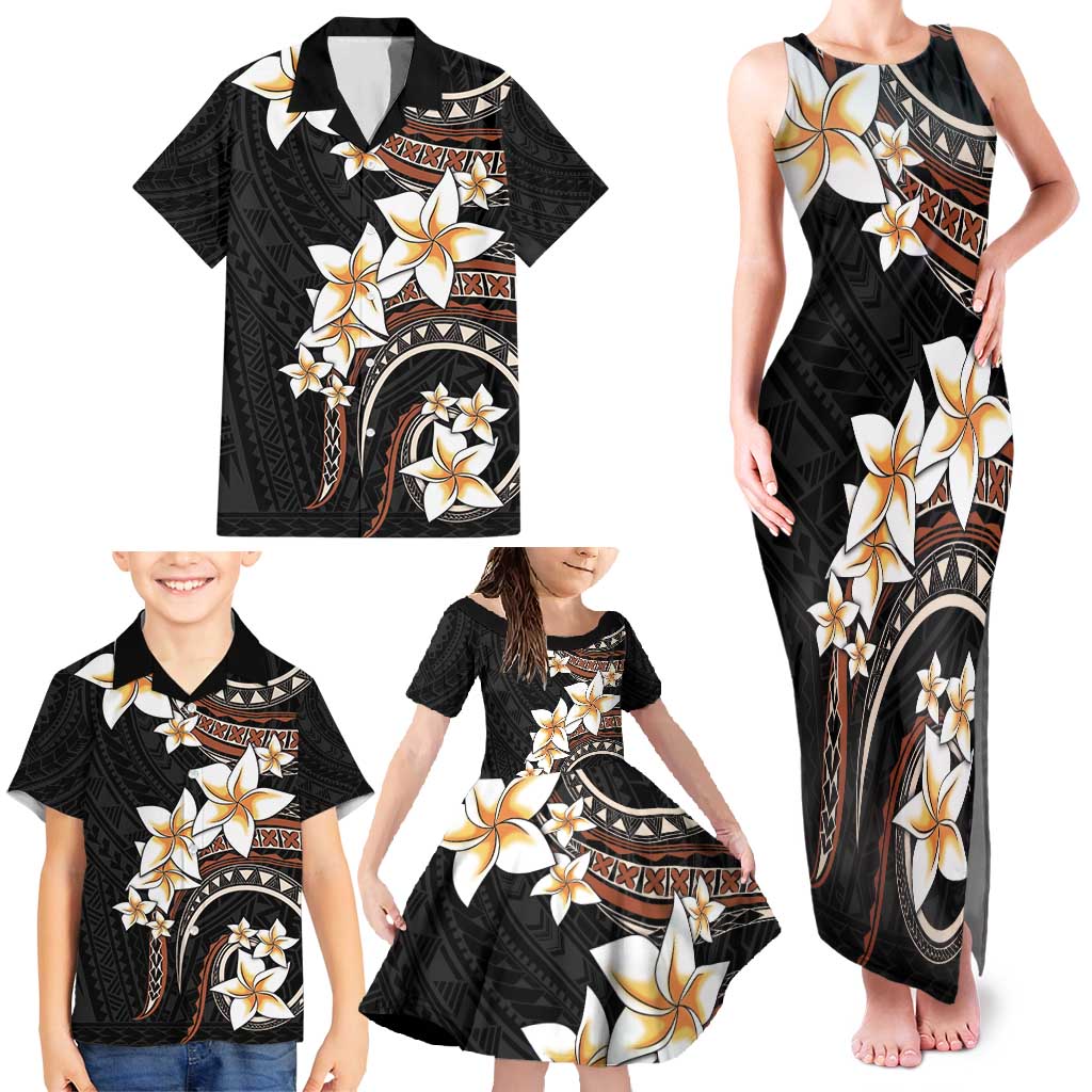 Vintage Plumeria Pacific Floral Family Matching Tank Maxi Dress and Hawaiian Shirt