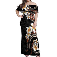 Vintage Plumeria Pacific Floral Off Shoulder Maxi Dress