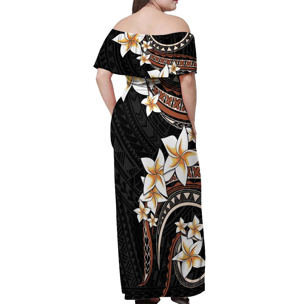 Vintage Plumeria Pacific Floral Off Shoulder Maxi Dress