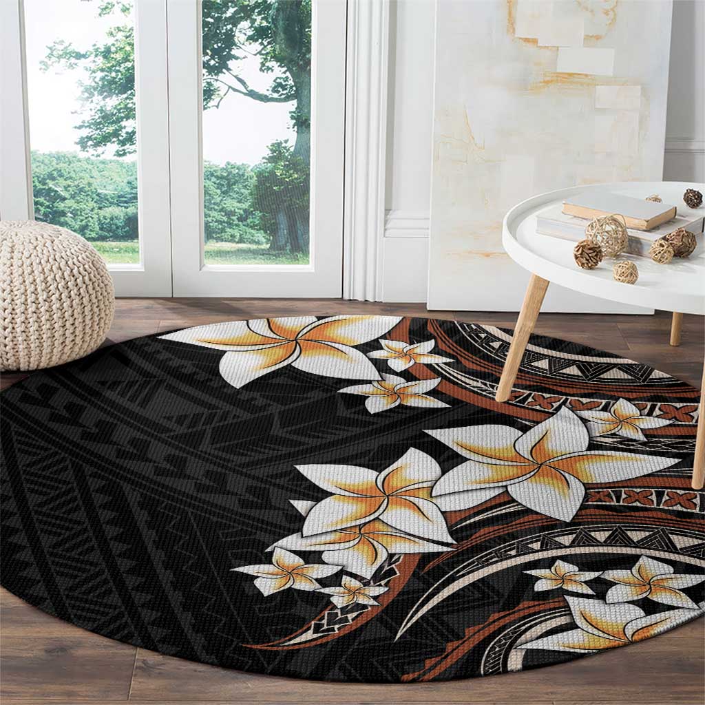 Vintage Plumeria Pacific Floral Round Carpet
