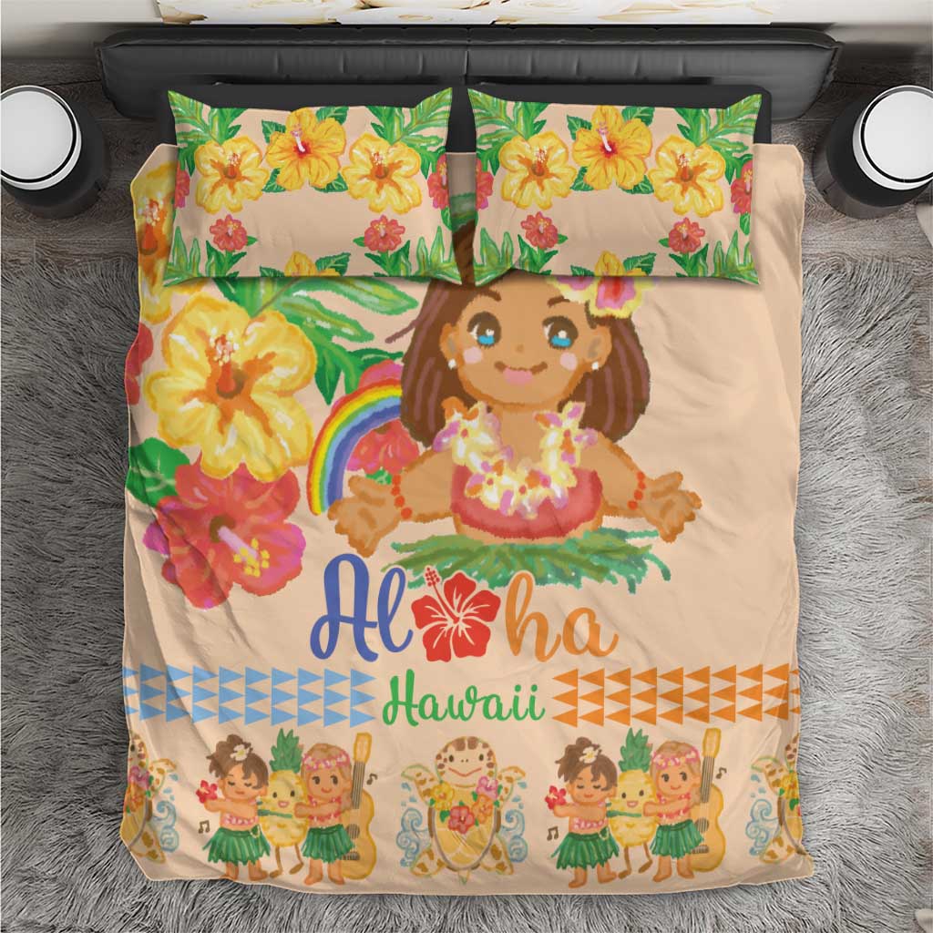 Kawaii Hula Girls Bedding Set Aloha Hibiscus Flowers