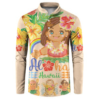 Kawaii Hula Girls Button Sweatshirt Aloha Hibiscus Flowers
