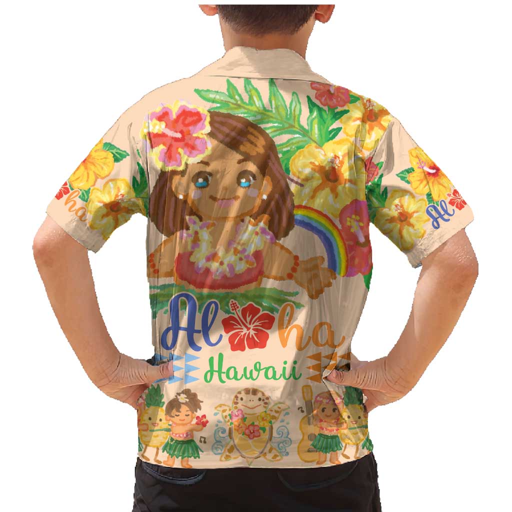 Kawaii Hula Girls Family Matching Mermaid Dress and Hawaiian Shirt Aloha Hibiscus Flowers