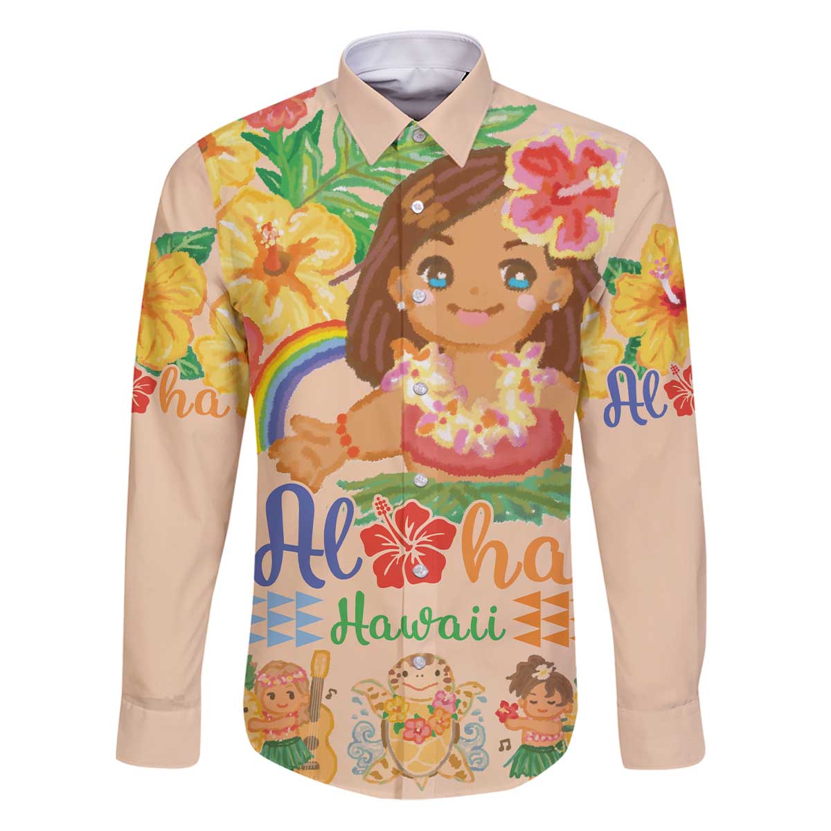Kawaii Hula Girls Family Matching Puletasi and Hawaiian Shirt Aloha Hibiscus Flowers