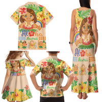 Kawaii Hula Girls Family Matching Tank Maxi Dress and Hawaiian Shirt Aloha Hibiscus Flowers