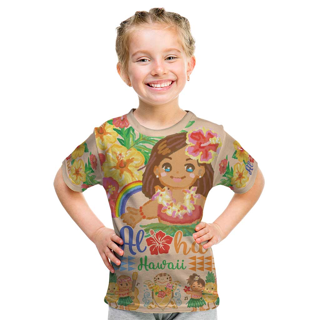 Kawaii Hula Girls Kid T Shirt Aloha Hibiscus Flowers