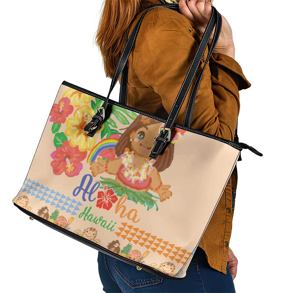 Kawaii Hula Girls Leather Tote Bag Aloha Hibiscus Flowers