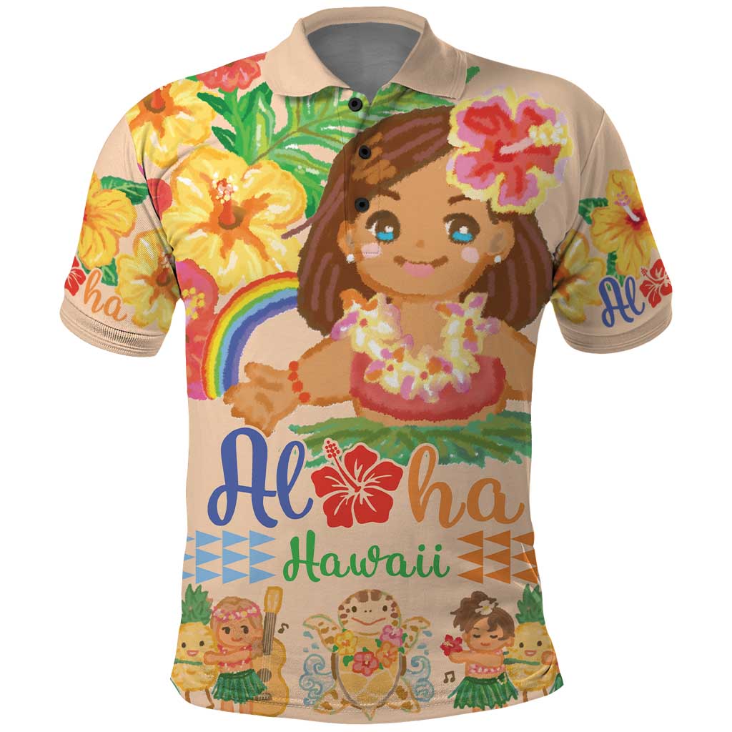 Kawaii Hula Girls Polo Shirt Aloha Hibiscus Flowers