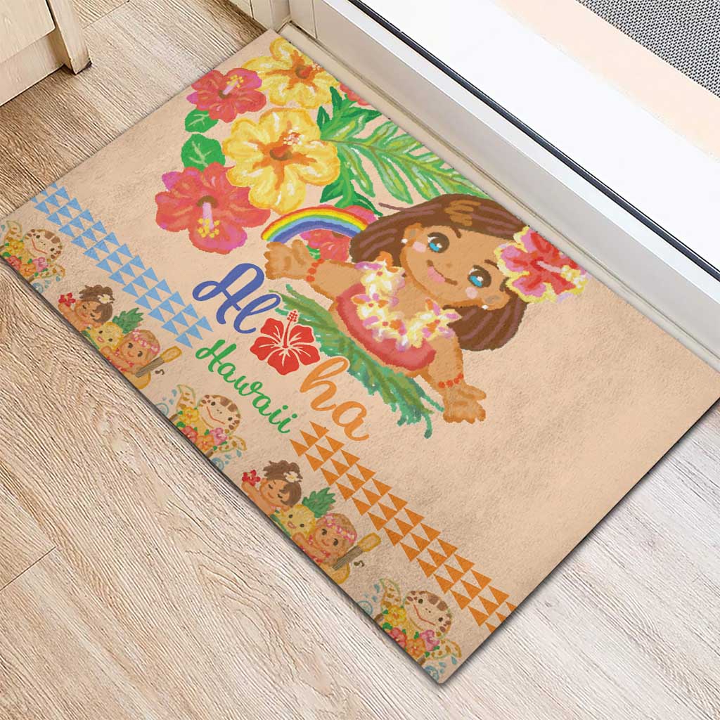 Kawaii Hula Girls Rubber Doormat Aloha Hibiscus Flowers