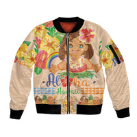 Kawaii Hula Girls Sleeve Zip Bomber Jacket Aloha Hibiscus Flowers LT9 Unisex Nude - Polynesian Pride