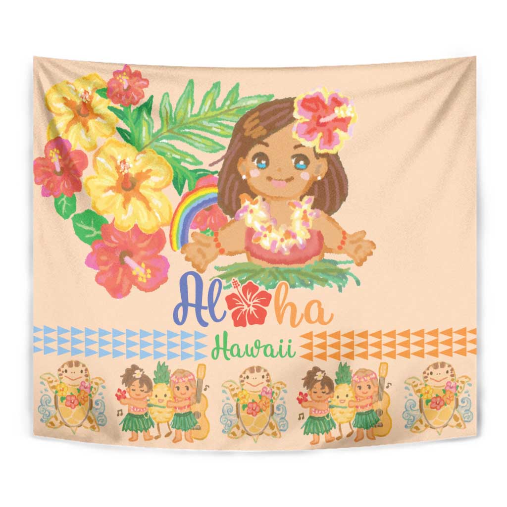 Kawaii Hula Girls Tapestry Aloha Hibiscus Flowers
