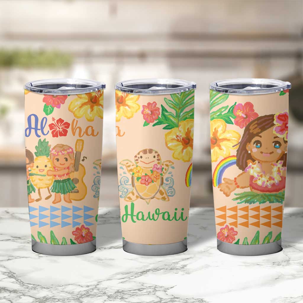 Kawaii Hula Girls Tumbler Cup Aloha Hibiscus Flowers