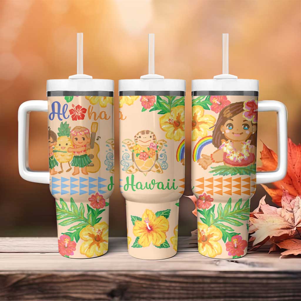 Kawaii Hula Girls Tumbler With Handle Aloha Hibiscus Flowers
