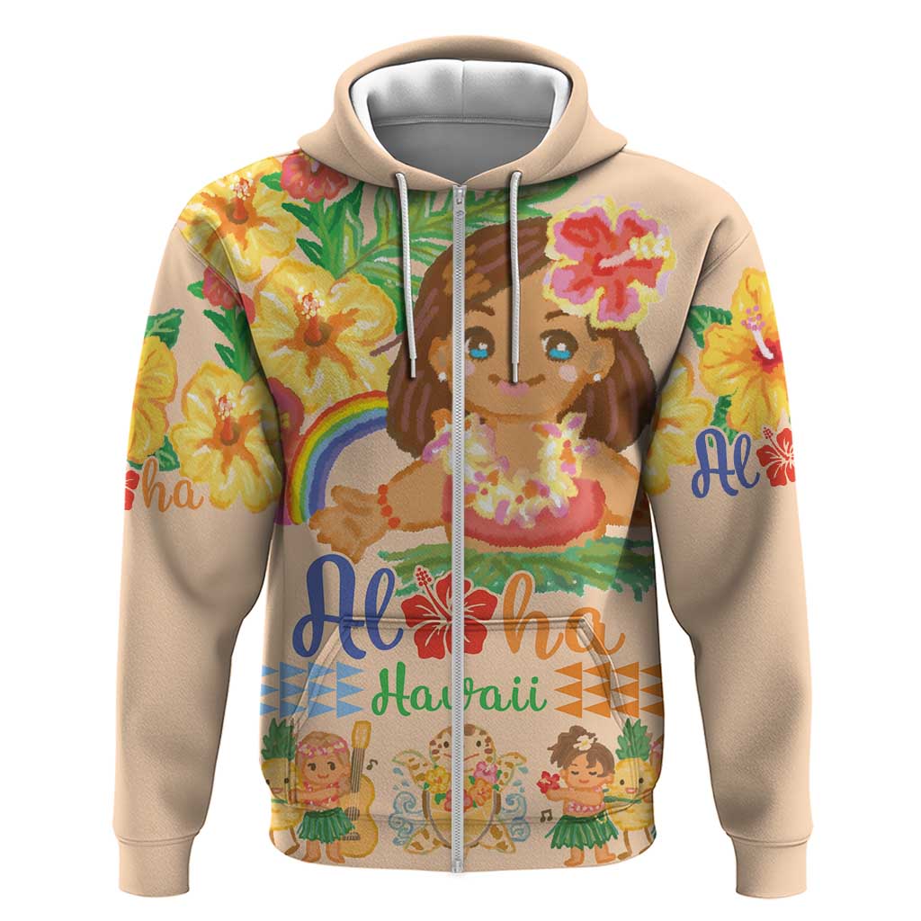 Kawaii Hula Girls Zip Hoodie Aloha Hibiscus Flowers