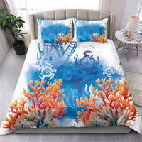 Hibiscus Turtle Tattoo Coral Reef Bedding Set with Polynesian Tribal