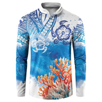 Hibiscus Turtle Tattoo Coral Reef Button Sweatshirt with Polynesian Tribal