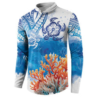 Hibiscus Turtle Tattoo Coral Reef Button Sweatshirt with Polynesian Tribal