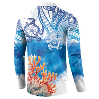 Hibiscus Turtle Tattoo Coral Reef Button Sweatshirt with Polynesian Tribal
