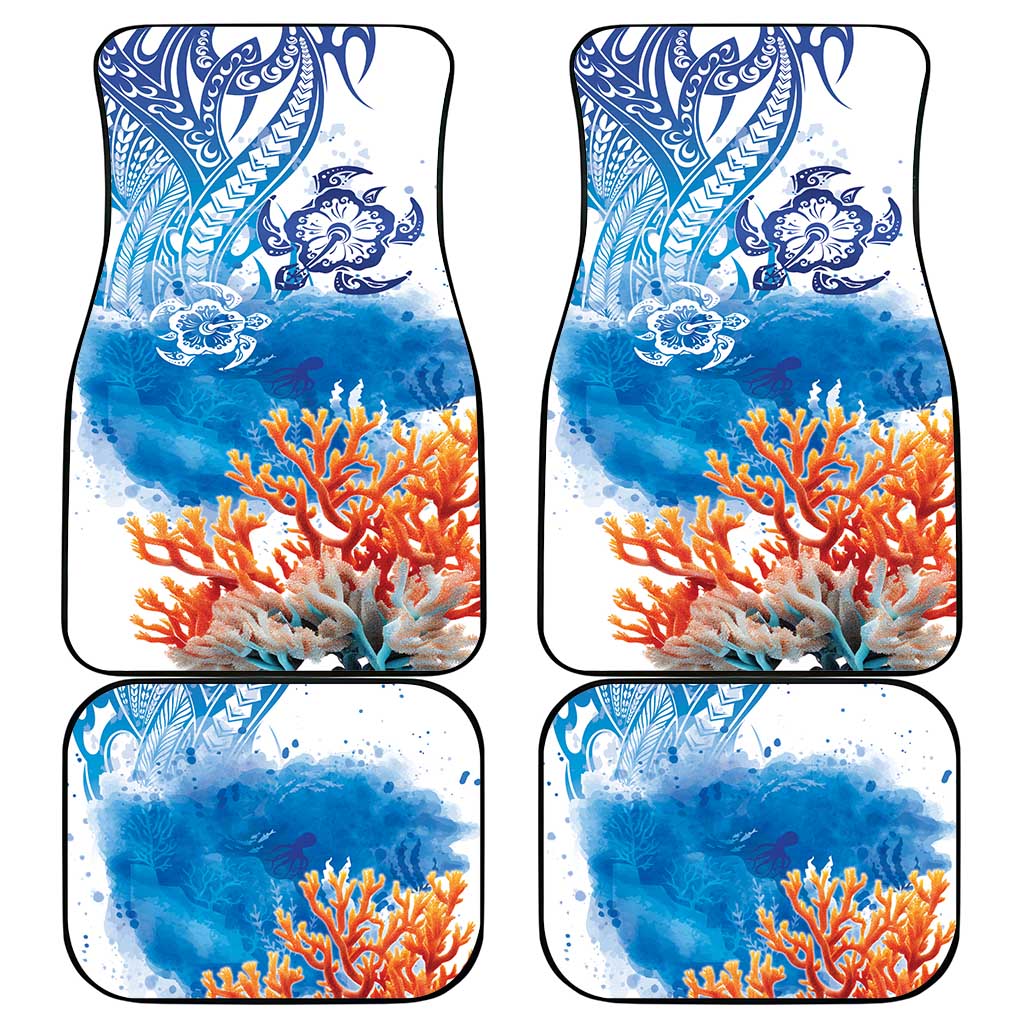 Hibiscus Turtle Tattoo Coral Reef Car Mats with Polynesian Tribal