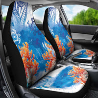 Hibiscus Turtle Tattoo Coral Reef Car Seat Cover with Polynesian Tribal