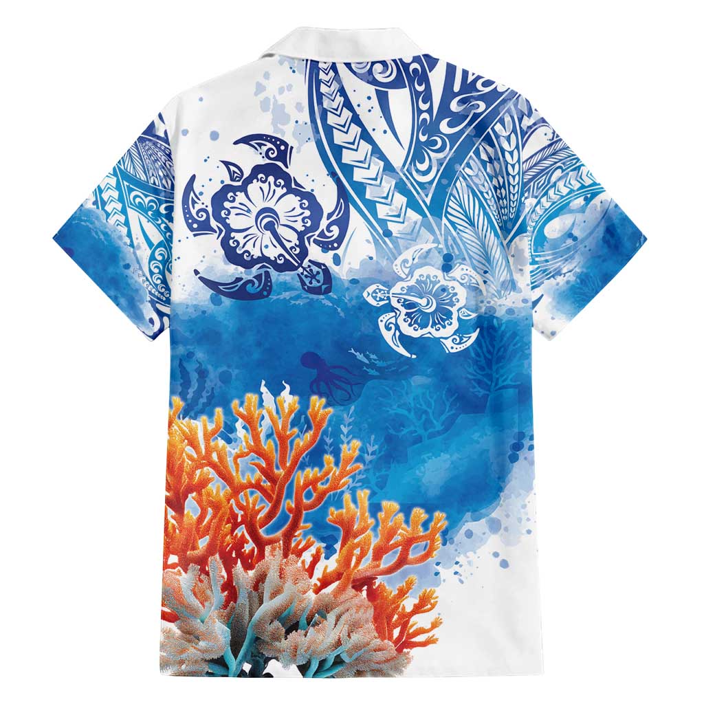 Hibiscus Turtle Tattoo Coral Reef Family Matching Long Sleeve Bodycon Dress and Hawaiian Shirt with Polynesian Tribal LT9 - Polynesian Pride