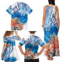 Hibiscus Turtle Tattoo Coral Reef Family Matching Tank Maxi Dress and Hawaiian Shirt with Polynesian Tribal