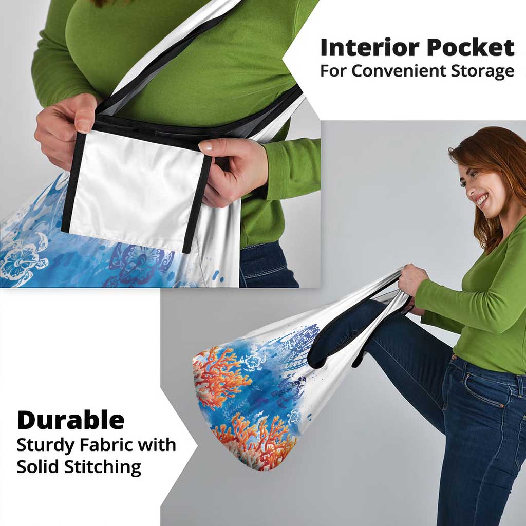 Hibiscus Turtle Tattoo Coral Reef Grocery Bag with Polynesian Tribal