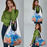 Hibiscus Turtle Tattoo Coral Reef Grocery Bag with Polynesian Tribal
