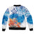 Hibiscus Turtle Tattoo Coral Reef Sleeve Zip Bomber Jacket with Polynesian Tribal