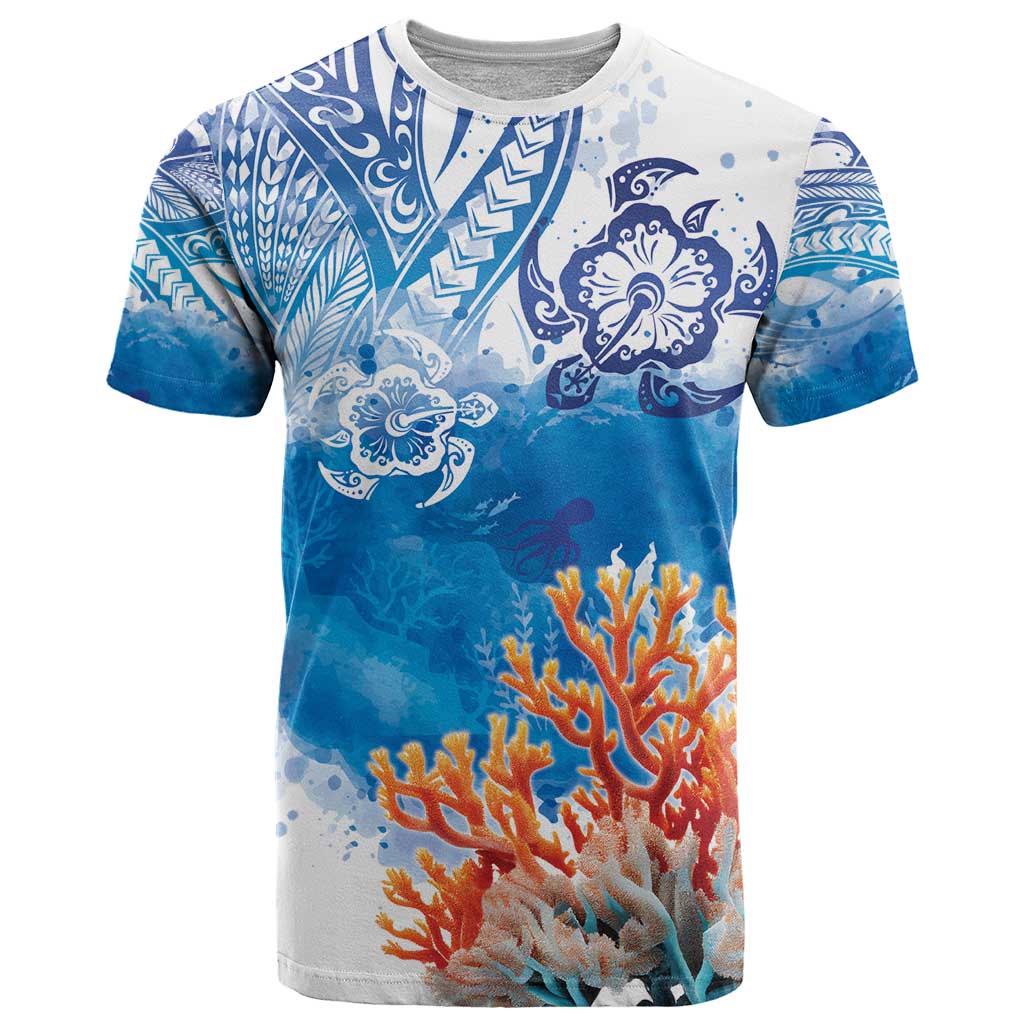 Hibiscus Turtle Tattoo Coral Reef T Shirt with Polynesian Tribal