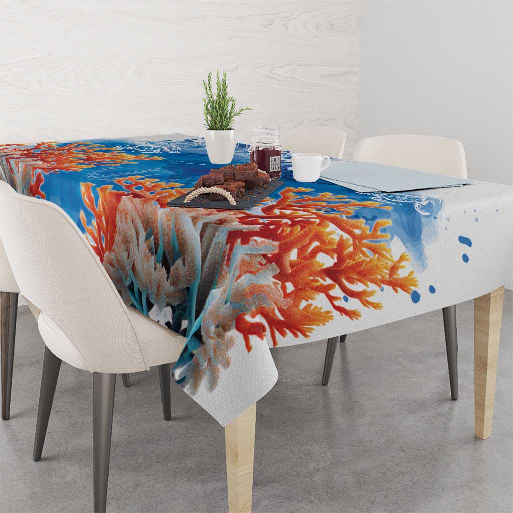 Hibiscus Turtle Tattoo Coral Reef Tablecloth with Polynesian Tribal