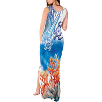 Hibiscus Turtle Tattoo Coral Reef Tank Maxi Dress with Polynesian Tribal
