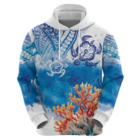 Hibiscus Turtle Tattoo Coral Reef Zip Hoodie with Polynesian Tribal LT9 - Polynesian Pride