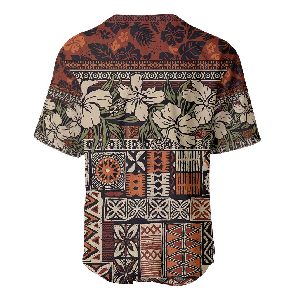 Pacific Hibiscus Tapa Tribal Vintage Baseball Jersey Brown Motif