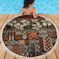 Pacific Hibiscus Tapa Tribal Vintage Beach Blanket Brown Motif